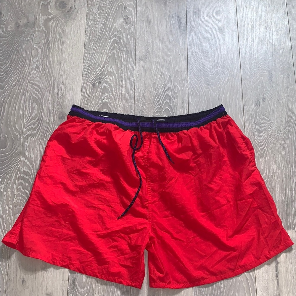 VTG 80s SURF ODYSSEY SWIM SHORTS XL NOS BEACH OCEAN SURF SKATE 90s RED NYLON MEN